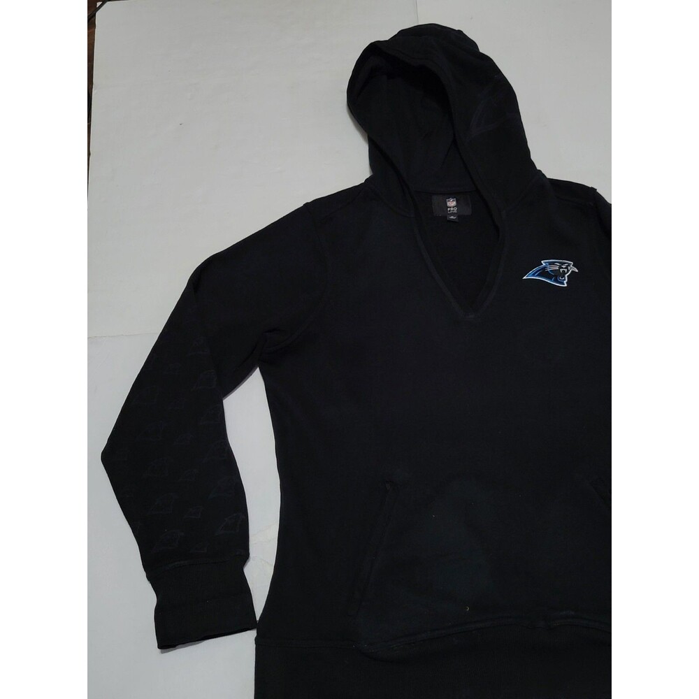 (#C) Pro Line Carolina Panthers Hoodie Size Women's XL Black  V-NECK
